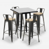 set van 4 vintage krukjes industriële zwarte hoge tafel 60x60cm rush black Kortingen
