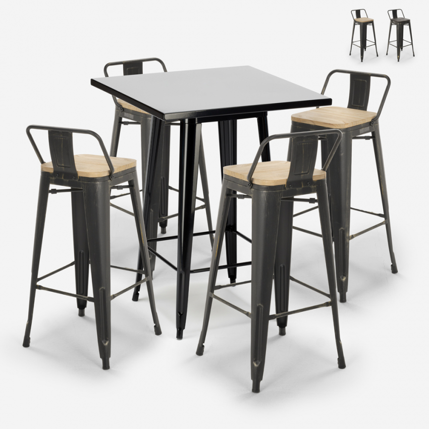 set van 4 vintage krukjes industriële zwarte hoge tafel 60x60cm rush black Verkoop set van 4 vintage krukjes industriële zwarte hoge tafel 60x60cm rush black Verkoop