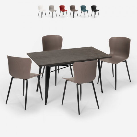 Ensemble Table À Manger 120x60cm Design Industriel et 4 Chaises Restaurant Cuisine Ruler Promotion