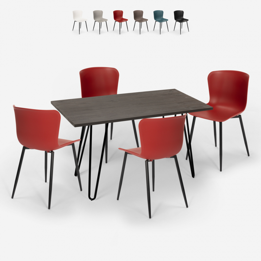 ensemble de 4 chaises et table rectangulaire 120x60cm style Lix industriel cuisine restaurant wire Remises