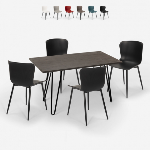 ensemble de 4 chaises et table rectangulaire 120x60cm style Lix industriel cuisine restaurant wire Promotion