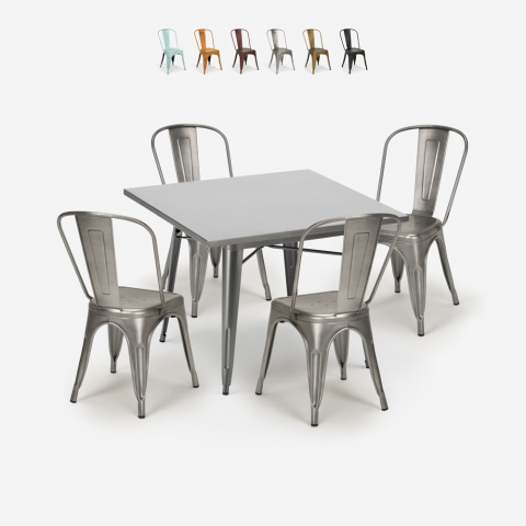 bistro keuken set 4 vintage stijl stoelen industriële tafel 80x80cm state Aanbieding