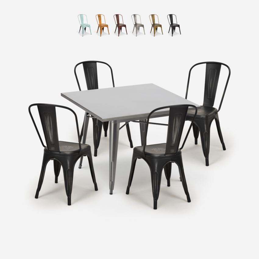 bistro keuken set 4 vintage stijl stoelen industriële tafel 80x80cm state Korting