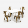 Industriële set met 4 vintage stijl stoelen en tafel 80x80 cm State White Prijs