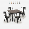 ensemble 4 chaises style vintage table à manger 80x80cm bois métal burton black Remises