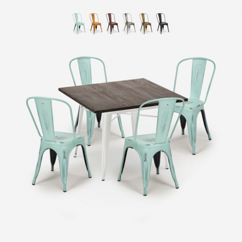 ensemble table 80x80cm et 4 chaises style Lix cuisine restaurant industriel burton white Promotion