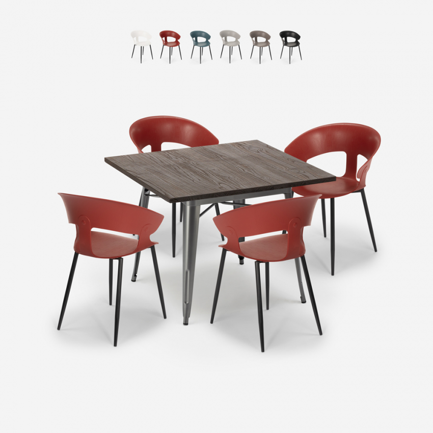 Ensemble Table Carrée 80x80cm Industriel et 4 Chaises Design Cuisine Restaurant Moderne Reeve Catalogue