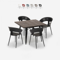 Set met vierkante tafel 80x80 cm en 4 stoelen in modern industrieel design Reeve Black Aanbieding