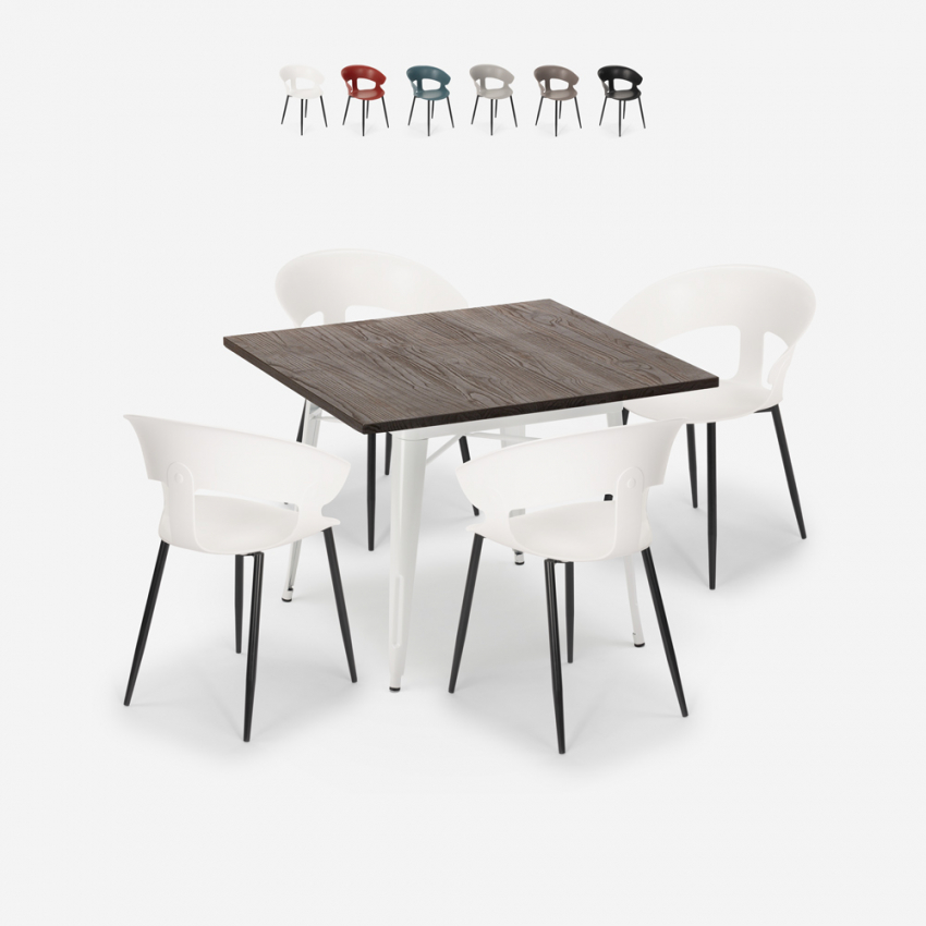 Ensemble Table À Manger 80x80cm Bois Métal et 4 Chaises Cuisine Restaurant Design Reeve White Promotion Ensemble Table À Manger 80x80cm Bois Métal et 4 Chaises Cuisine Restaurant Design Reeve White Promotion