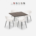 Set met vierkante tafel 80x80 cm en 4 stoelen in modern industrieel design Reeve White Aanbieding