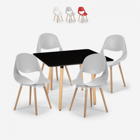Ensemble Table Noire 80x80cm Carrée 4 Chaises cuisine salle à manger restaurant Design Scandinave Dax Dark