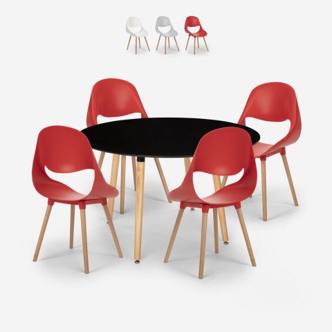 Ensemble de 4 Chaises et 1 Table À manger Ronde Noire 100cm Design Midlan Dark Promotion