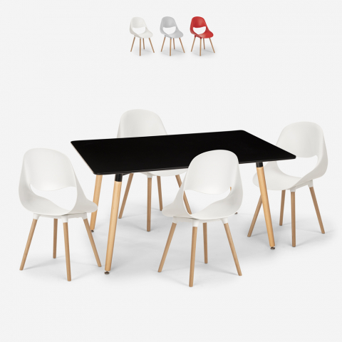 Ensemble de 4 Chaises Design Scandinave et 1 Table Rectangulaire 80x120cm Cuisine salle à manger Restaurant Flocs Dark