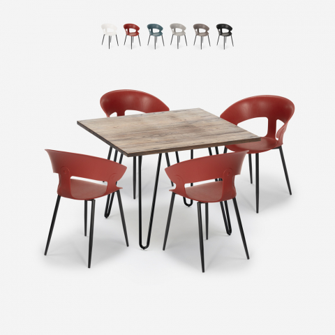 Restaurant set keuken 4 moderne stoelen tafel 80x80cm industrieel Maeve Aanbieding