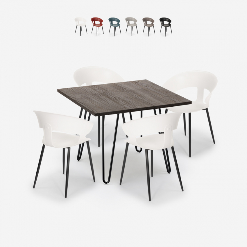 Ensemble 4 Chaises et 1 Table 80x80cm Industriel Design Moderne Restaurant Cuisine Maeve Dark Vente Ensemble 4 Chaises et 1 Table 80x80cm Industriel Design Moderne Restaurant Cuisine Maeve Dark Vente