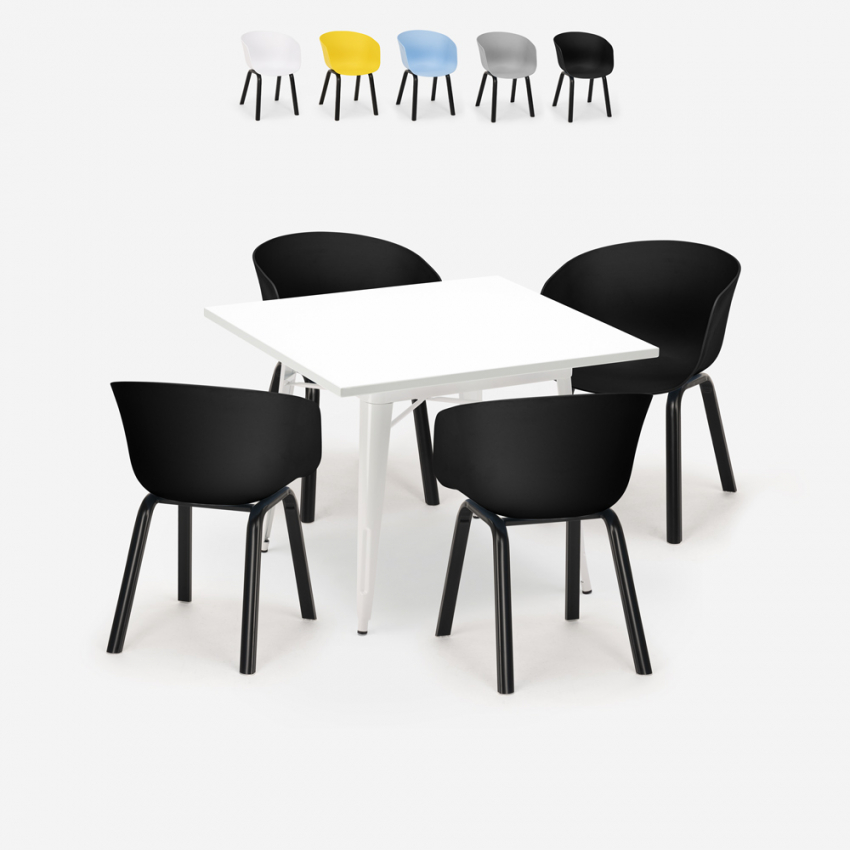 Ensemble de 4 Chaises Polypropylène Métal et 1 Table Carrée 80x80cm Krust Light Réductions Ensemble de 4 Chaises Polypropylène Métal et 1 Table Carrée 80x80cm Krust Light Réductions
