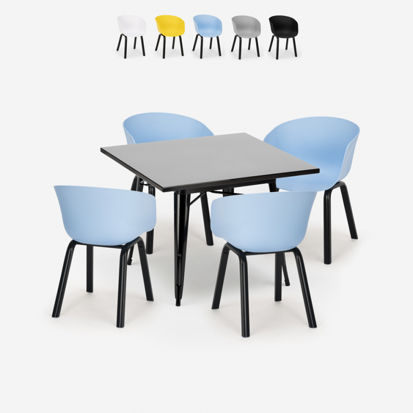 Ensemble Table Carrée 80x80cm Métal et 4 Chaises Design Moderne Krust Dark Vente