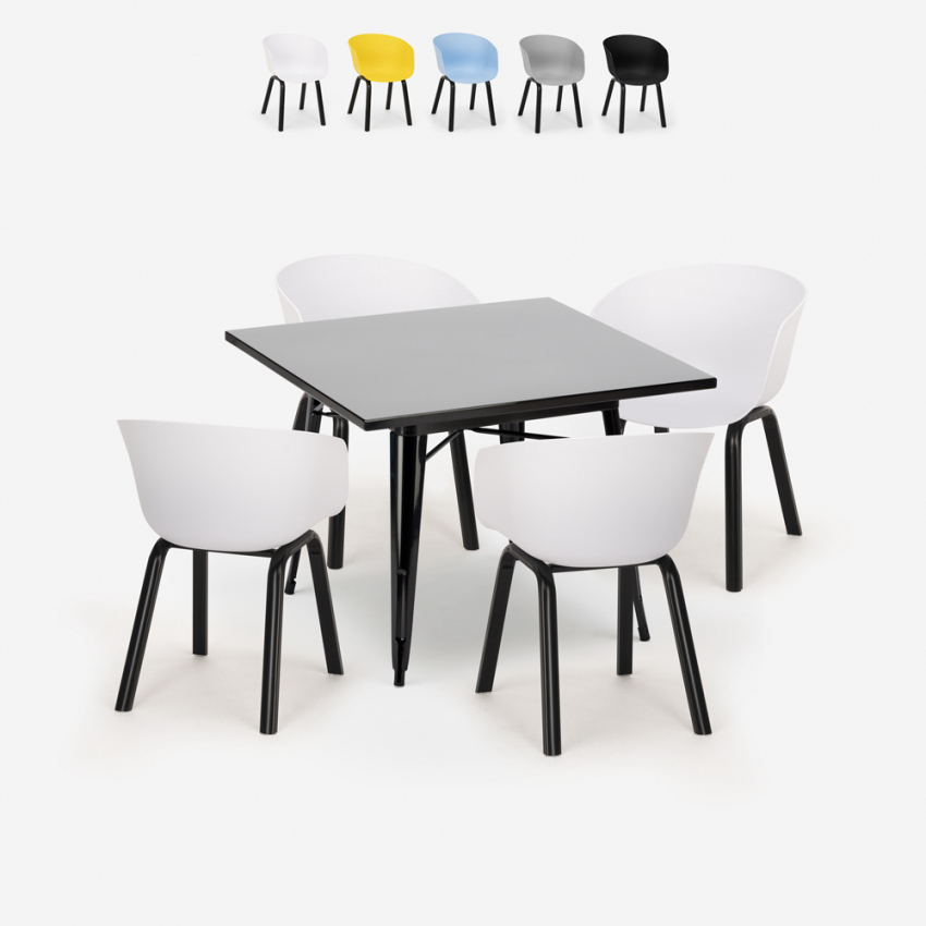 Ensemble Table Carrée 80x80cm Métal et 4 Chaises Design Moderne Krust Dark Offre Ensemble Table Carrée 80x80cm Métal et 4 Chaises Design Moderne Krust Dark Offre