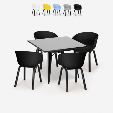 Conjunto mesa quadrada 80x80cm metal 4 cadeiras design moderno Krust Dark Aanbieding