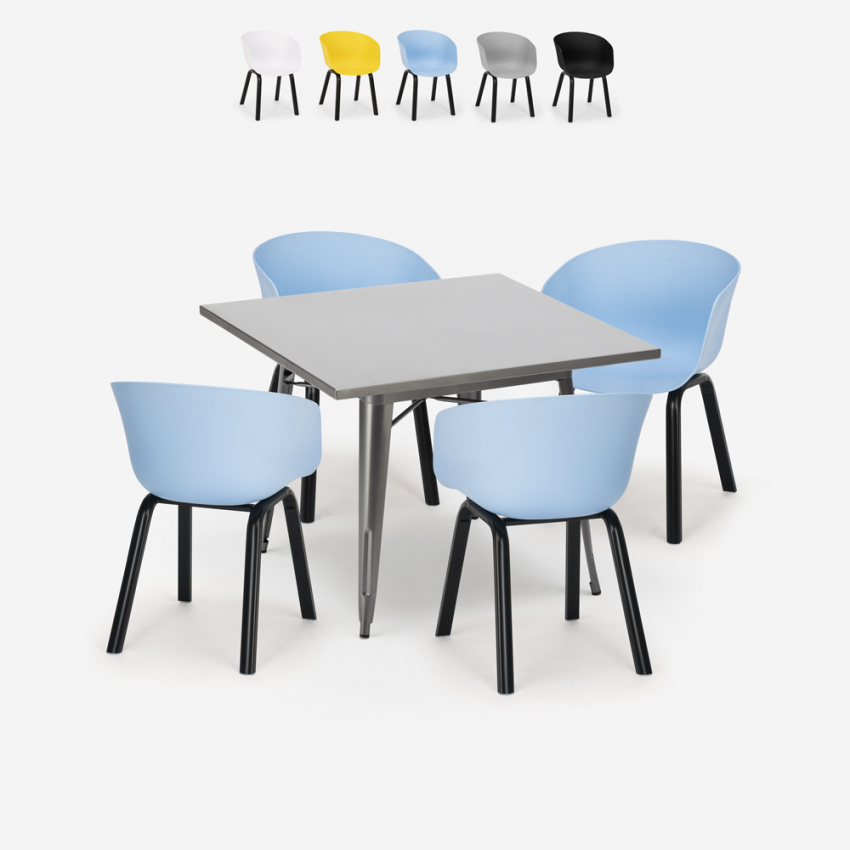 Ensemble Table À Manger Carrée 80x80cm 4 Chaises Design Moderne Krust Vente