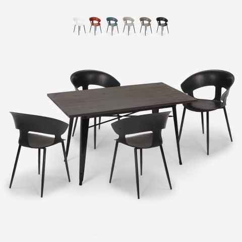 conjunto mesa de jantar cozinha 120x60cm 4 cadeiras design moderno tecla Aanbieding
