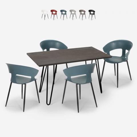 Ensemble 4 Chaises Design Moderne Table À Manger 120x60cm Industriel Sixty