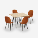 Conjunto 4 cadeiras design pele sintética mesa madeira metal 80x80cm Wright Light Keuze