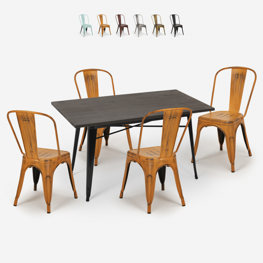 conjunto 4 cadeiras vintage mesa de jantar 120x60cm madeira metal summit Verkoop