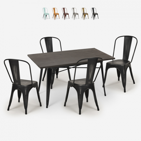 conjunto 4 cadeiras vintage mesa de jantar 120x60cm madeira metal summit Aanbieding