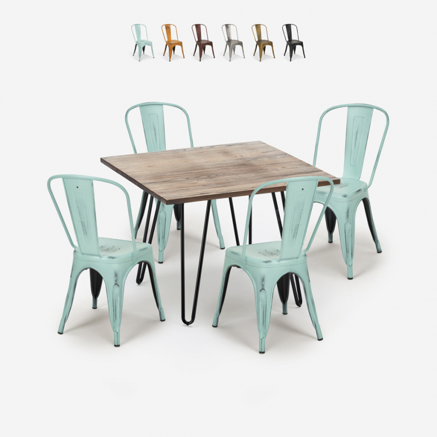 ensemble de 4 chaises de style vintage et 1 table 80x80cm industriel cuisine hedges Remises