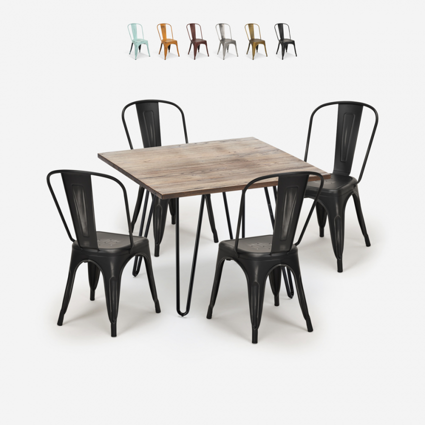 ensemble de 4 chaises de style Lix vintage et 1 table 80x80cm industriel cuisine hedges Réductions