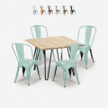 ensemble table 80x80cm métal bois 4 chaises vintage de style Lix bar cuisine hedges light Promotion