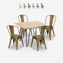 Set van 4 vintage stijl stoelen en industriële keukentafel 80x80 cm Hedges Light Kortingen