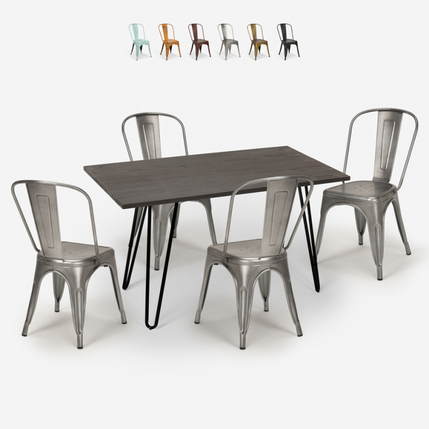 Ensemble  table à manger 120x60cm bois métal 4 chaises de style vintage weimar Offre