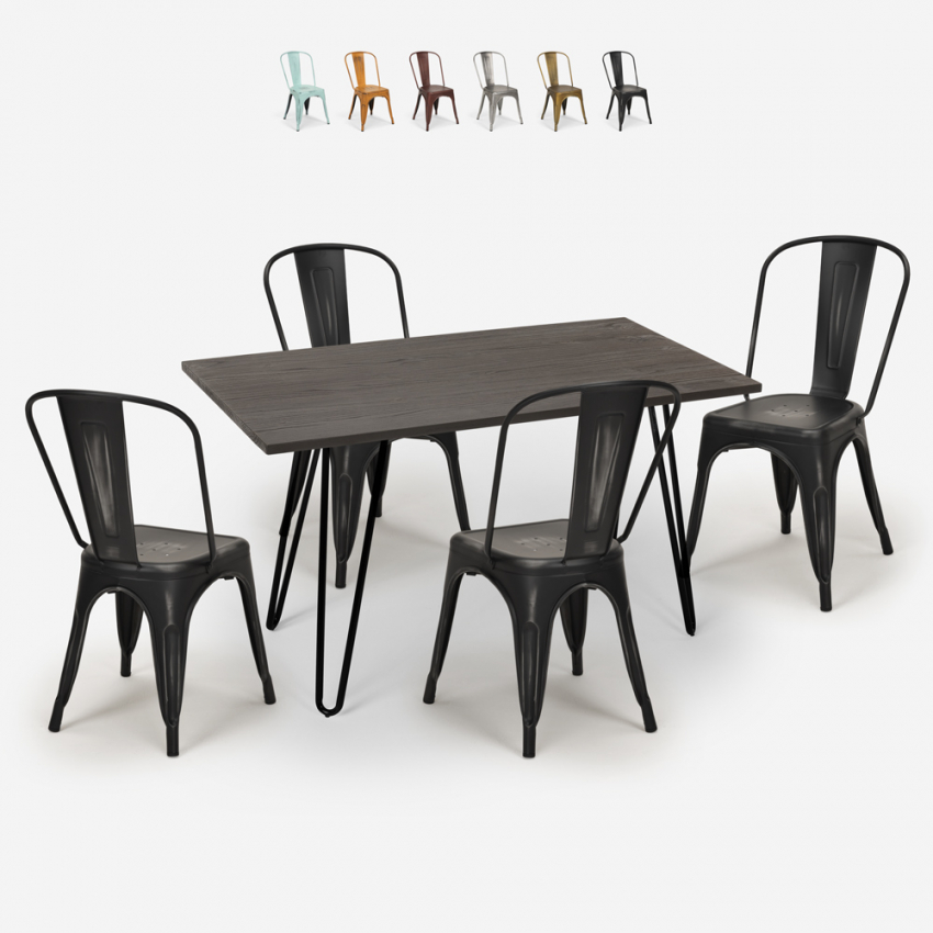 ensemble table à manger 120x60cm bois métal 4 chaises de style Lix vintage weimar Réductions
