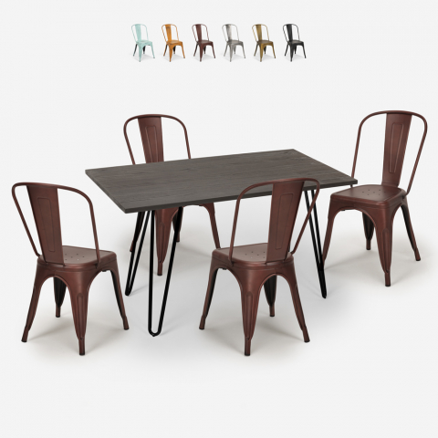 conjunto mesa de jantar 120x60cm madeira metal 4 cadeiras vintage weimar Aanbieding