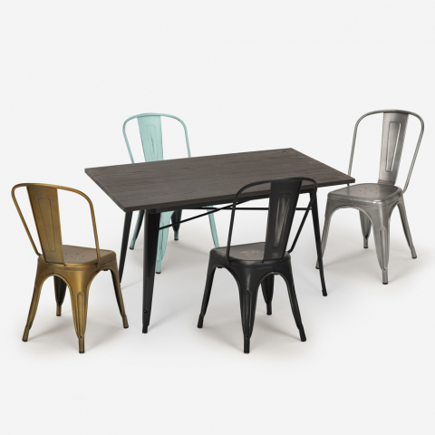 conjunto mesa de jantar industrial 120x60cm 4 cadeiras Lix vintage lloyd Aanbieding