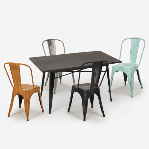 ensemble table 120x60cm 4 chaises Lix cuisine salle à manger industriel harvey Promotion