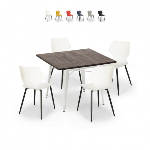 Ensemble Table Carrée 80x80cm Tolix Cuisine Bar 4 Chaises Design Howe Light
