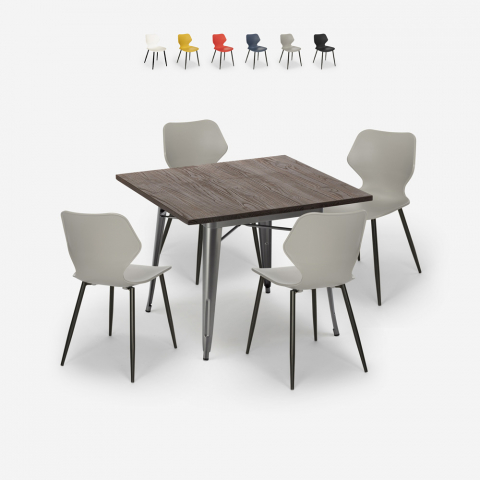 Ensemble Table Carrée 80x80cm 4 Chaises Tolix Design Moderne Bar Cuisine Howe