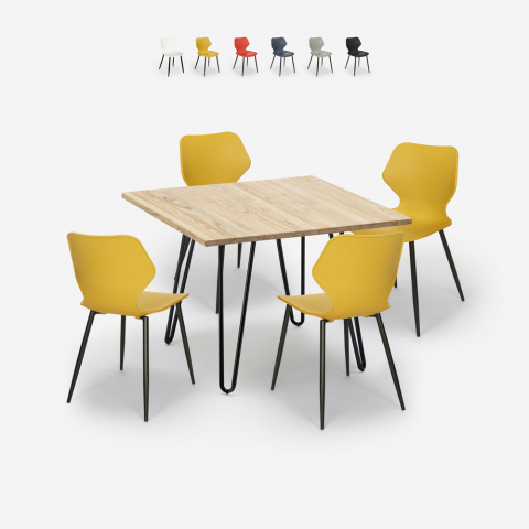 Ensemble Table Carrée 80x80cm et 4 Chaises Design Style Industriel Sartis Light Promotion