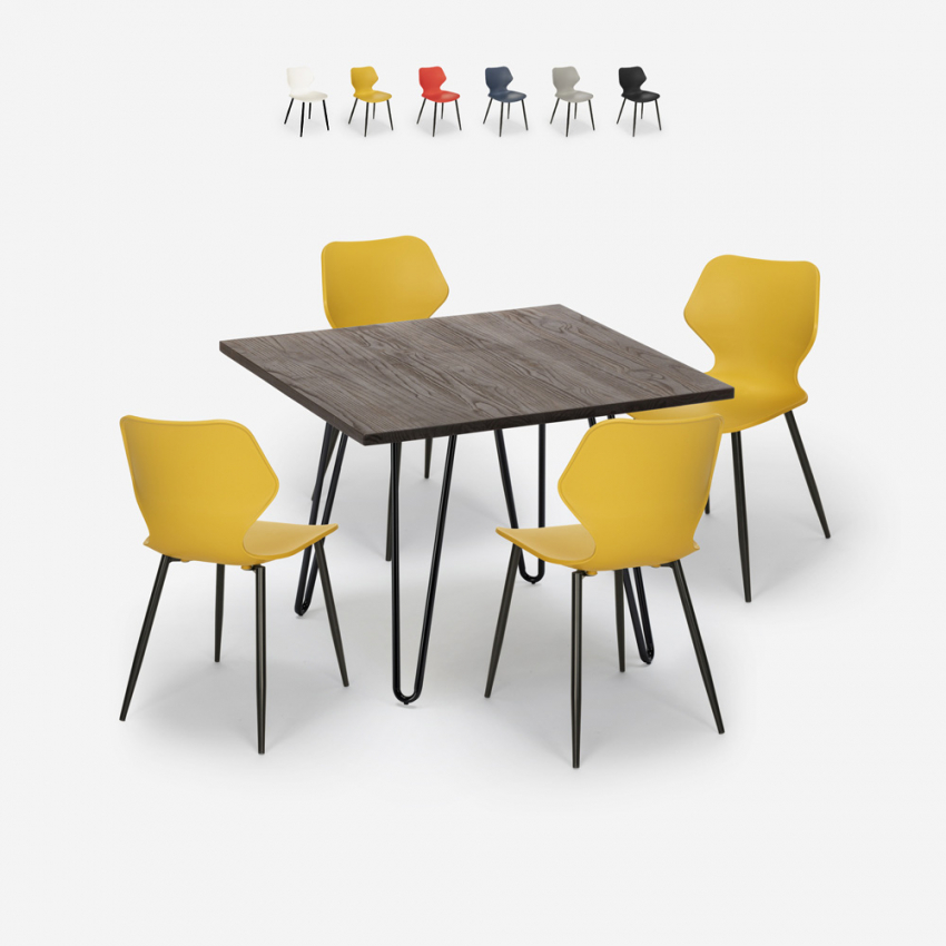 Industriële set met vierkante tafel 80x80 cm en 4 polypropyleen stoelen Sartis Dark Kortingen Industriële set met vierkante tafel 80x80 cm en 4 polypropyleen stoelen Sartis Dark Kortingen