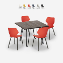 Conjunto 4 cadeiras design mesa quadrada 80x80cm madeira metal Sartis Dark Catalogus