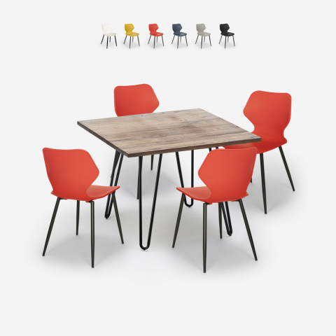 Ensemble Table Carrée 80x80cm Design Industriel 4 Chaises Polypropylène Sartis
