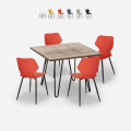 Industriële set met vierkante tafel 80x80 cm en 4 polypropyleen stoelen Sartis Aanbieding