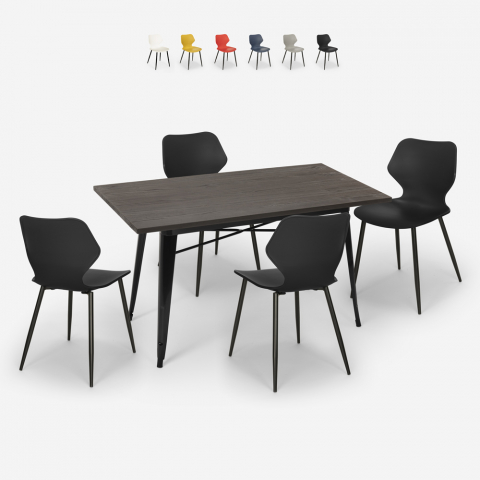 Ensemble 4 Chaises Table Rectangulaire 120x60cm Tolix Design Industriel Bantum