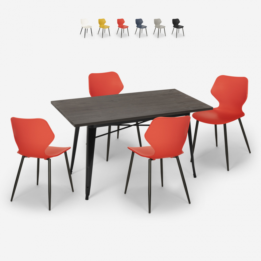 ensemble 4 chaises table rectangulaire 120x60cm design industriel bantum Catalogue