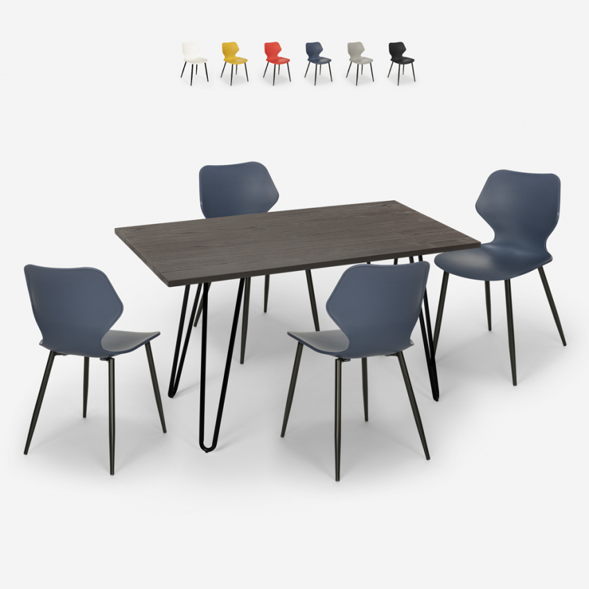 Industriële set met 4 stoelen en rechthoekige tafel 120x60 cm Pakis Aanbod