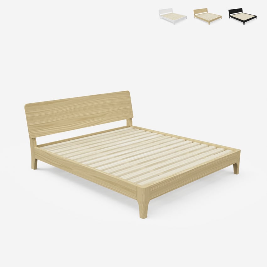 Lit double 160x190 design moderne en bois avec sommier et lattes Linz Promotion Lit double 160x190 design moderne en bois avec sommier et lattes Linz Promotion