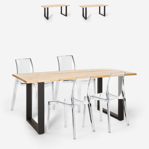 Ensemble Table À Manger 160x80cm 4 Chaises Transparentes Design Industriel Hilton Promotion